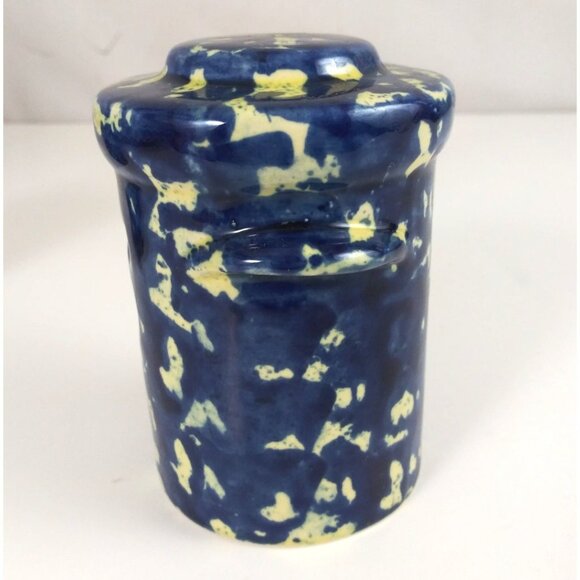 Vintage Spackleware Stoneware Blue Milk Can Salt & Pepper Shakers USA - Picture 14 of 16